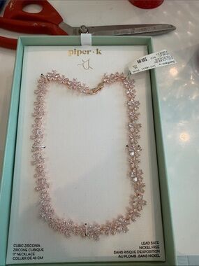Piper K Rose Gold Floral Cubic Zirconia Necklace - Blush